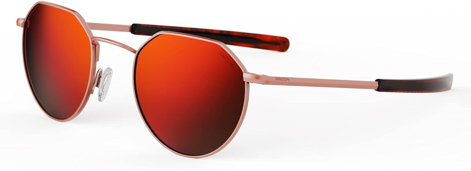 

Солнцезащитные очки Randolph Eyewear Hamilton для мужчин и женщин – поляризованные очки с поляризованными линзами, круглая шестиугольная оправа Randolph Engineering, 22k Rose Gold / Autumn Sunset