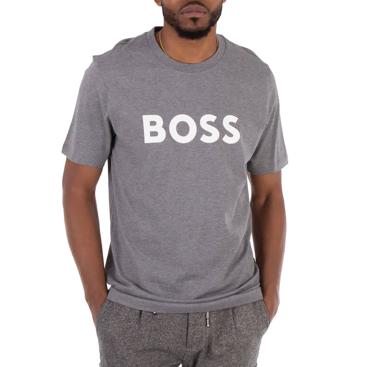 

Футболка из хлопкового джерси с принтом логотипа Hugo Boss, серый
