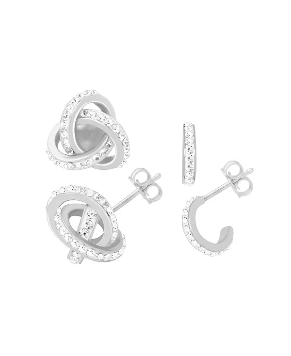 

Серьги-Кольца с застежкой-молнией "Loveknot" из прозрачного хрусталя и кольцами в серебряной или золотой оправе Essentials, silver