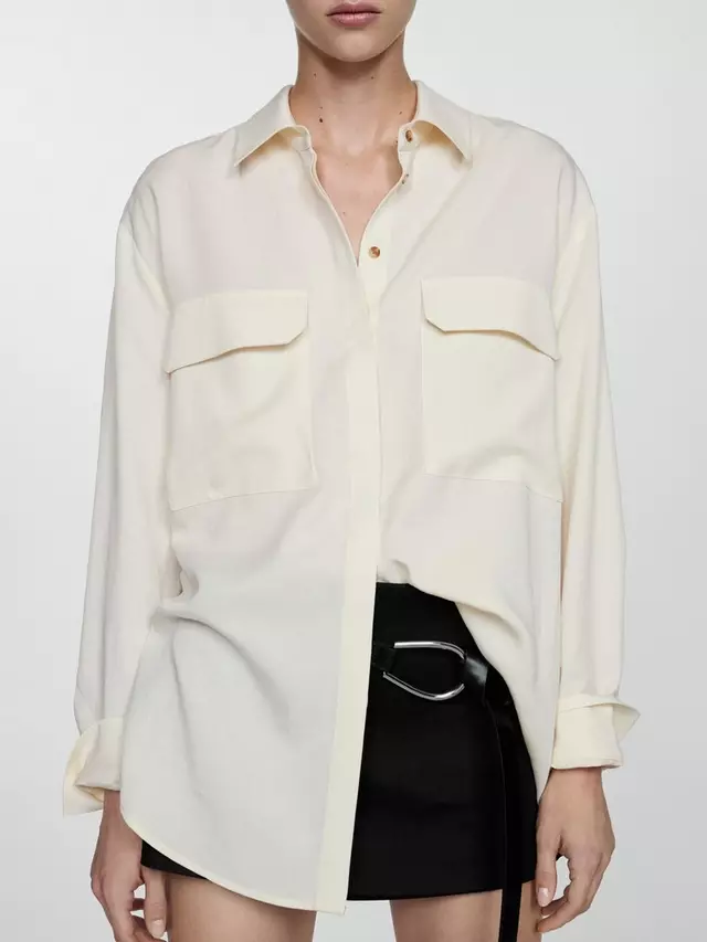 

Рубашка Mango Flap Pockets Oversized, цвет light beige