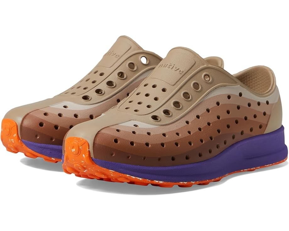 

Кроссовки Native Shoes Kids Robbie Print, цвет Flax Tan/Ultra Violet/Sunset Speckle Rubber/Barista Foggy Fade