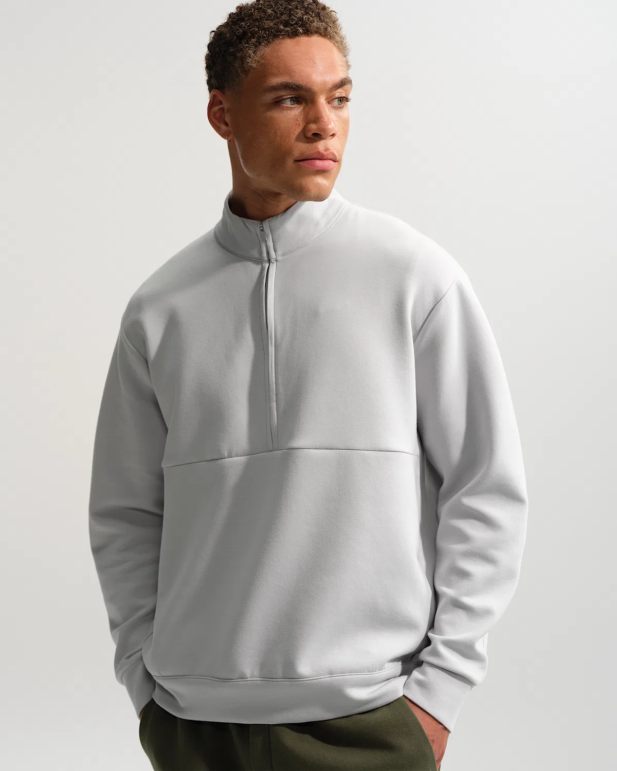 Мужская футболка с половинной молнией Nike 24.7 ImpossiblySoft Dri-FIT, Grey Fog/Light Smoke Grey