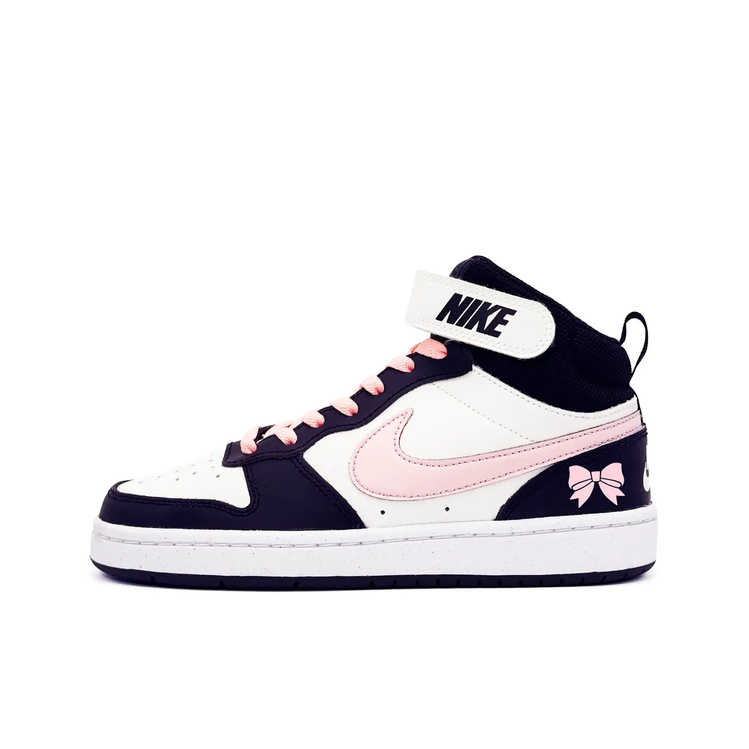 

Court Borough 2 Scarlet Ribbon Leather Abrasion Resistant Slip Resistant Mid top Kids' Skateboarding Shoes Nike, черный белый розовый