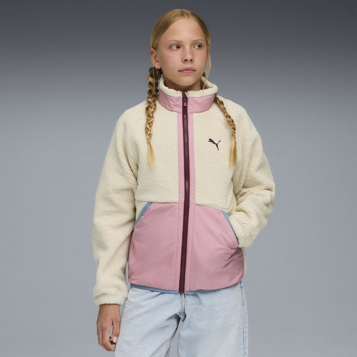 Детская гибридная куртка из искусственного меха, размер 120-160 см PUMA, Alpine Snow