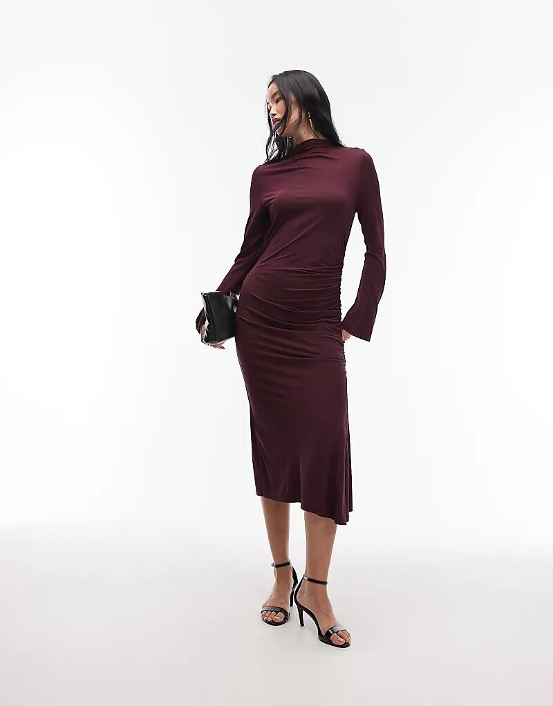 

& Other Stories Платье миди с высоким воротом и длинными рукавами, мягкое, витое, темно-бордового цвета