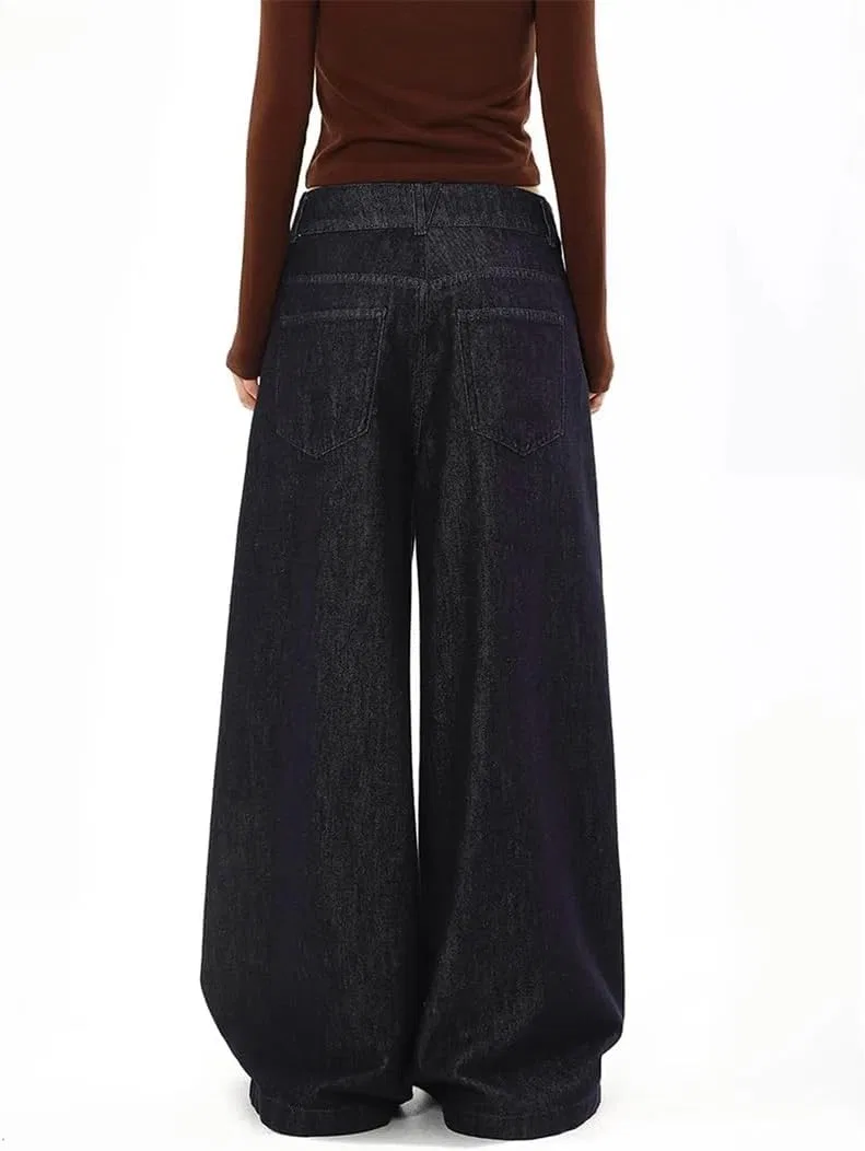 Джинсы свободные Women's Deep V Neck Loose Wide Leg High Waisted Casual Straight Leg Jeans, Black — фото 3
