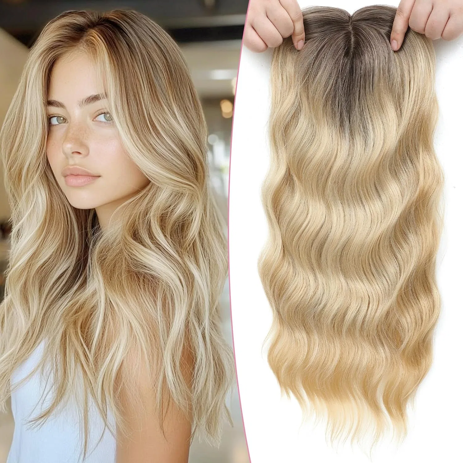 Женская накладка для волос с челкой на заколках Lasunork, Ombre Dark Root To Blonde
