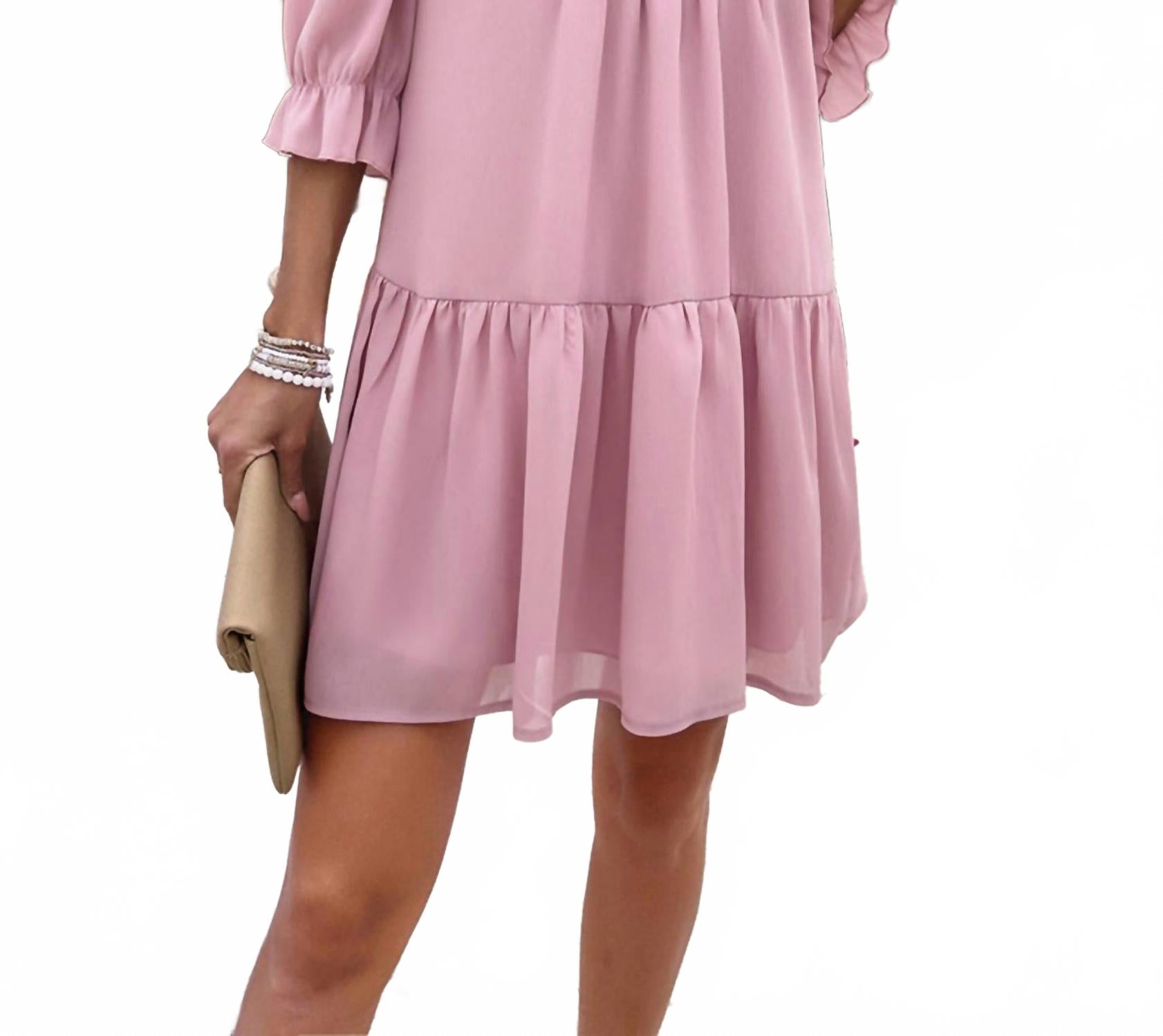 

Повседневное платье с V-образным вырезом в розовом цвете Wholesalesir