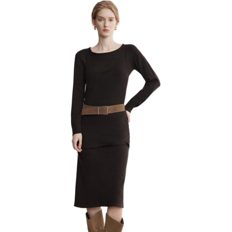 

ELLE Двухкомпонентный сет с юбкой для женщин Coffee Crew Neck Moderate