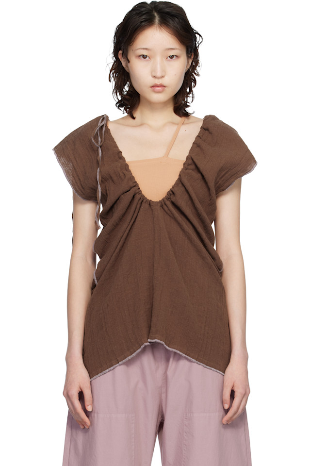 

Baserange Блузка из жатого льна коричневого цвета
