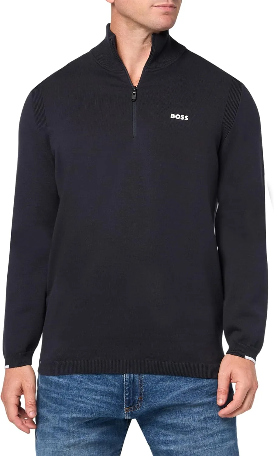 BOSS Мужской свитер с четвертью молнии Tech Flex Cotton Stretch, Dark Sky