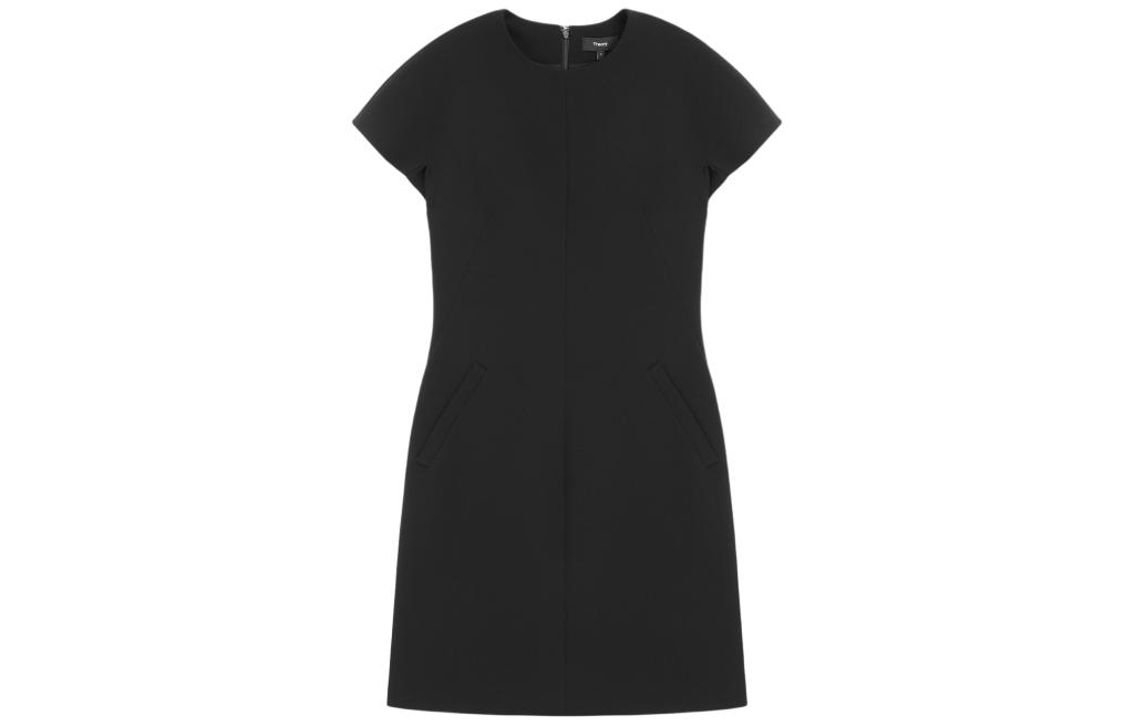 

THEORY Женское черное платье с коротким рукавом