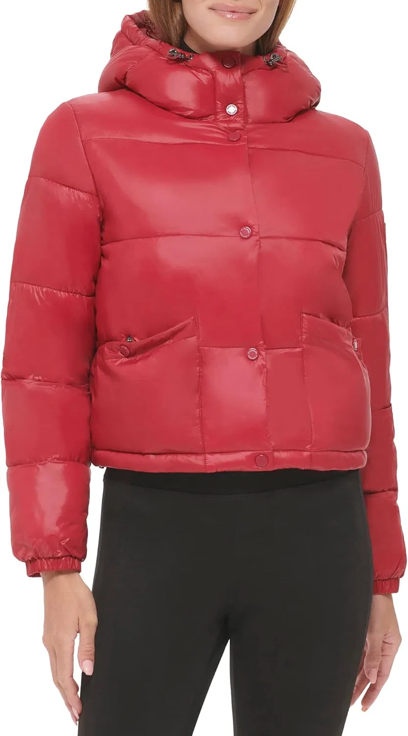 Куртка пуховик Calvin Klein, кроеная с капюшоном, Snap Pocket Red Velvet