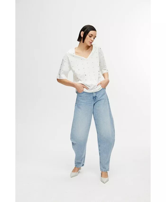 

Женская футболка с вышивкой металлическим кольцом NOCTURNE, бежевый