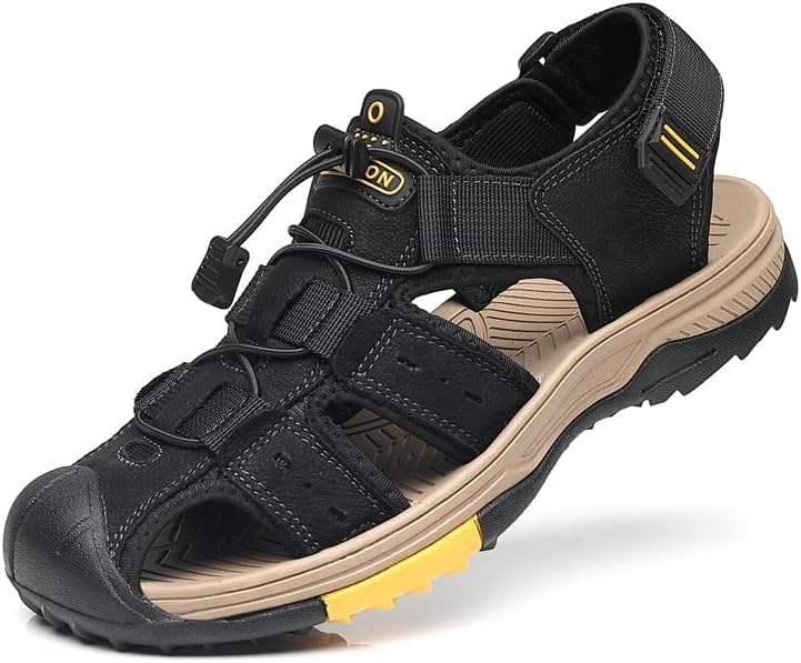 

Мужские кожаные спортивные сандалии Mecolop, летние регулируемые повседневные водонепроницаемые ходовые туфли, черный