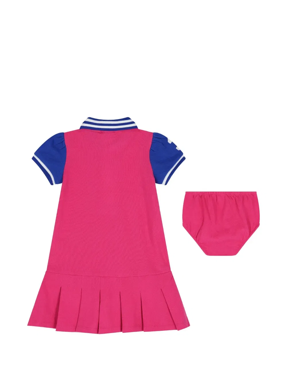 Комплект из двух платьев в полоску с плиссировкой Polo Ralph Lauren Kids, розовый — фото 2