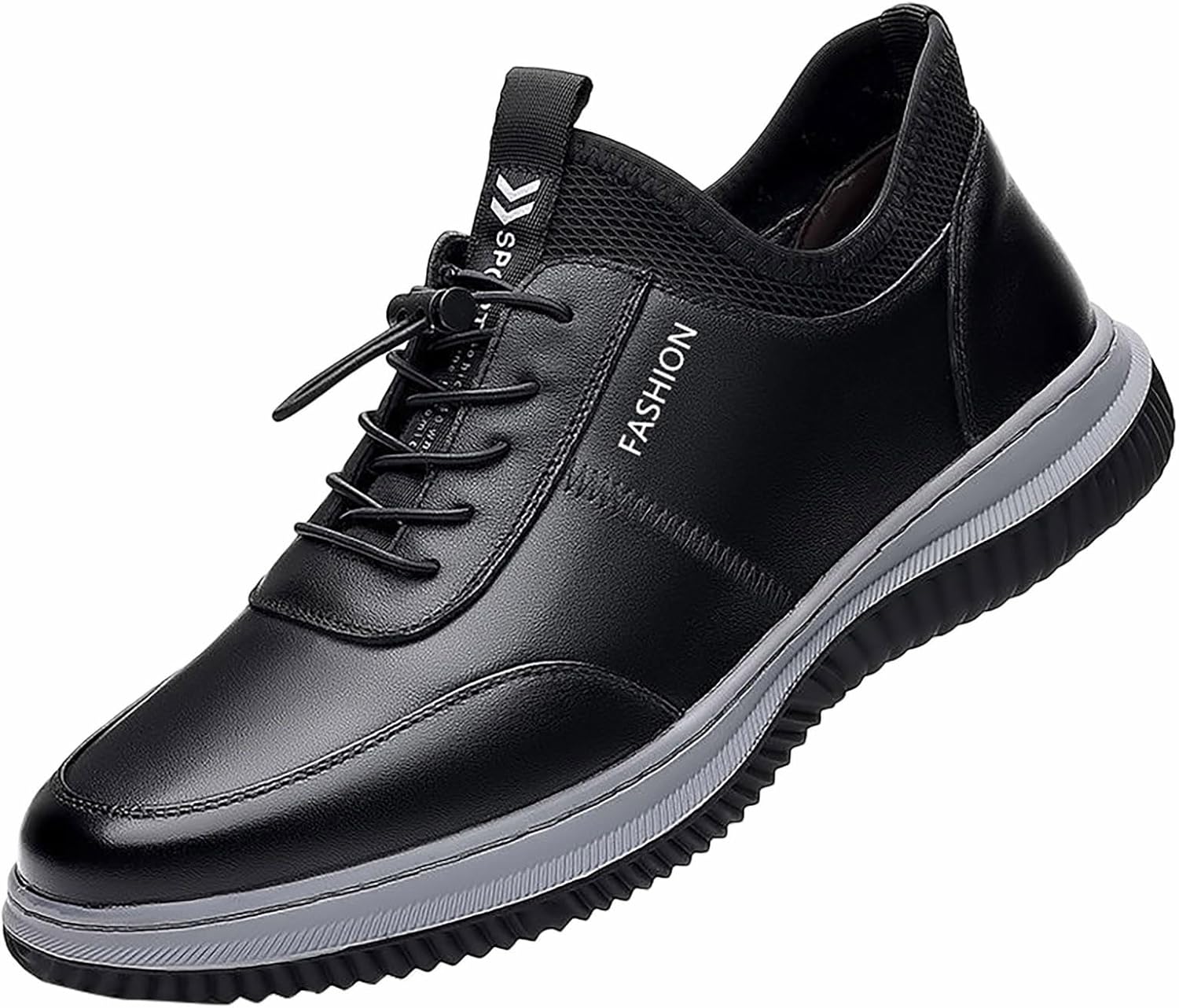 

Мужские кожаные кроссовки, легкие и дышащие, широкие, без застежки, с амортизирующей подошвой, повседневные шнурованные оксфорды для ходьбы Generic, черный