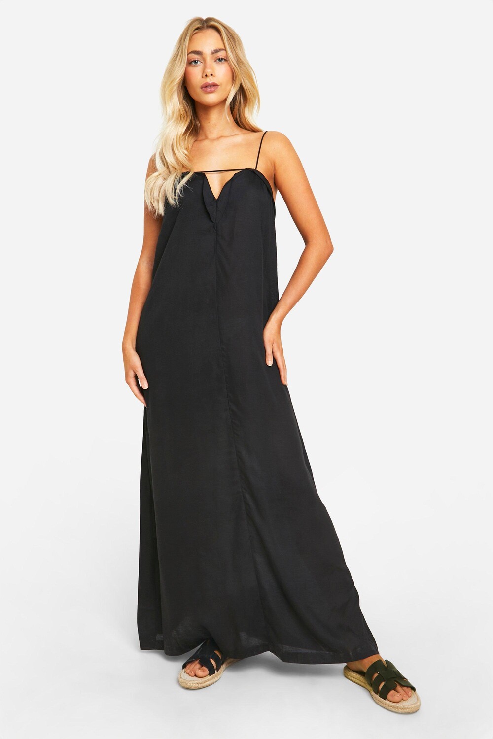

Льняное платье макси boohoo, черный