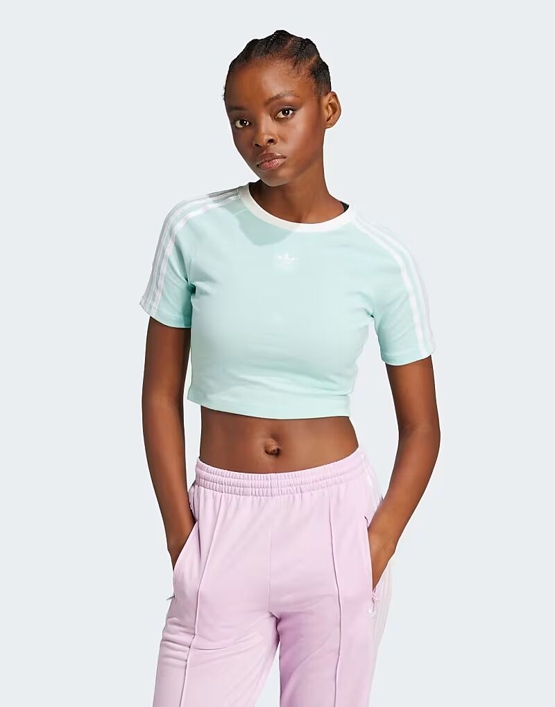 

Детская футболка Adidas Originals с тремя полосками, полупрозрачная, аквамаринового цвета