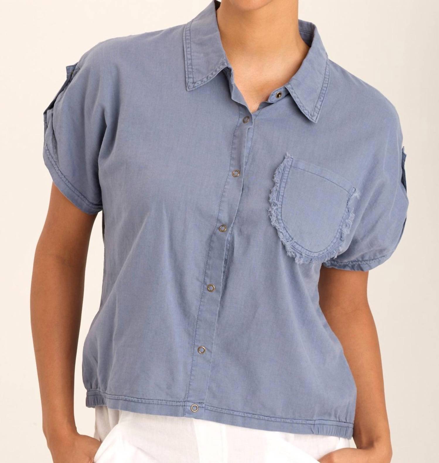 

Топ Abner Dolman Sleeves из льна в насыщенном каменно-голубом цвете XCVI