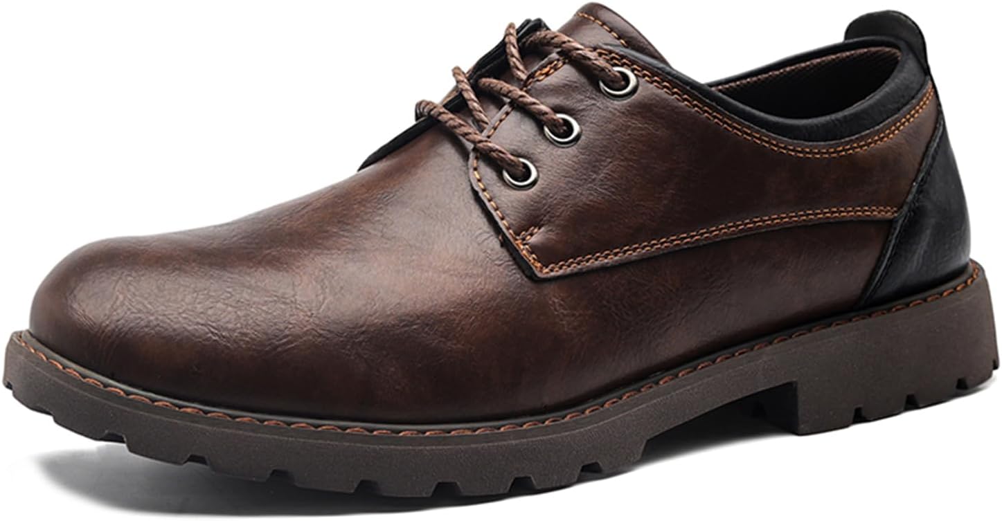 

Мужские модные туфли-оксфорды EGGDK, винтажная кожа, круглый носок, шнуровка, платформа, рифленая подошва, повседневные деловые современные дерби, удобные, противоскользящие туфли для мужчин, коричневый