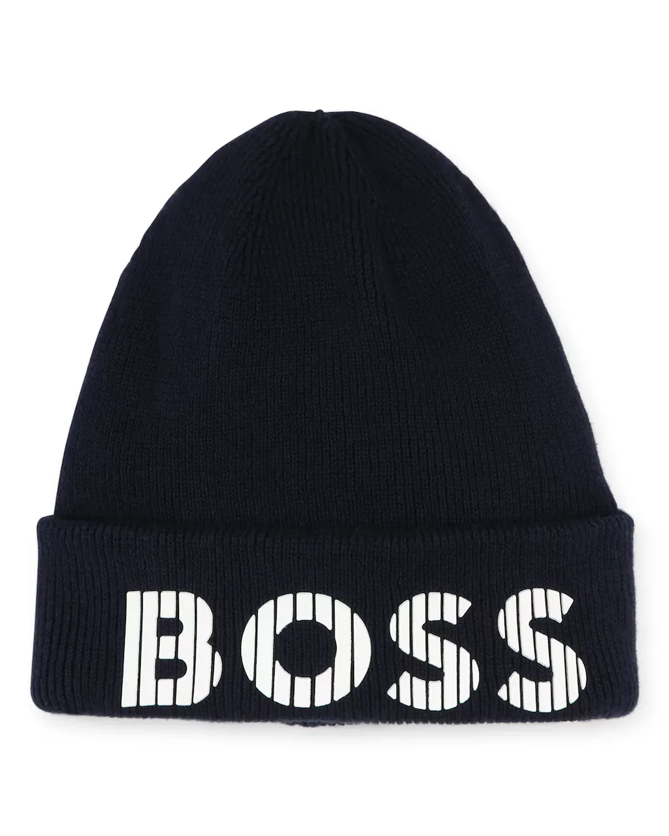 

Черная хлопковая шапка для мальчика BOSS Kidswear