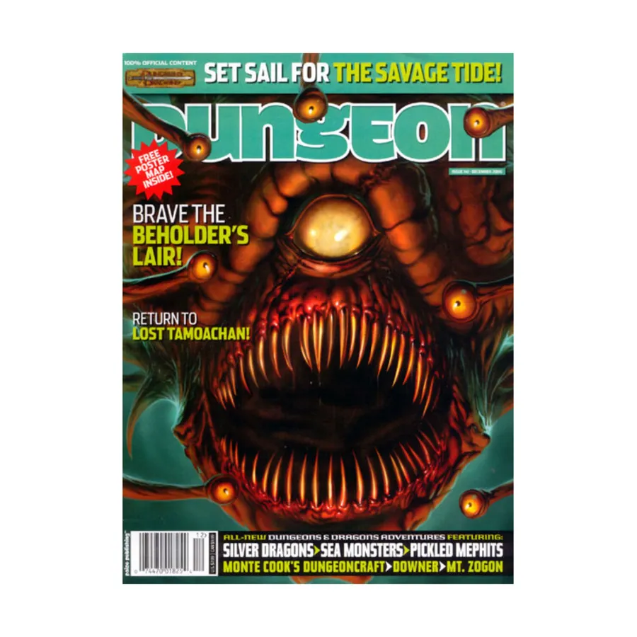 

Журнал #141 "Return to Lost Tamoachan, Brave the Beholder's Lair, Savage Tide, Sea Wyvern Poster Map", Dungeon Magazine #101 - #150