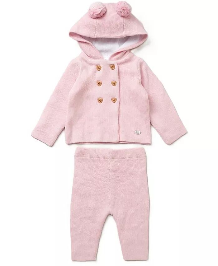 Вязаный комплект из 2 предметов: кофточка и штаны для девочек Rock-A-Bye Baby Boutique, розовый — фото 2