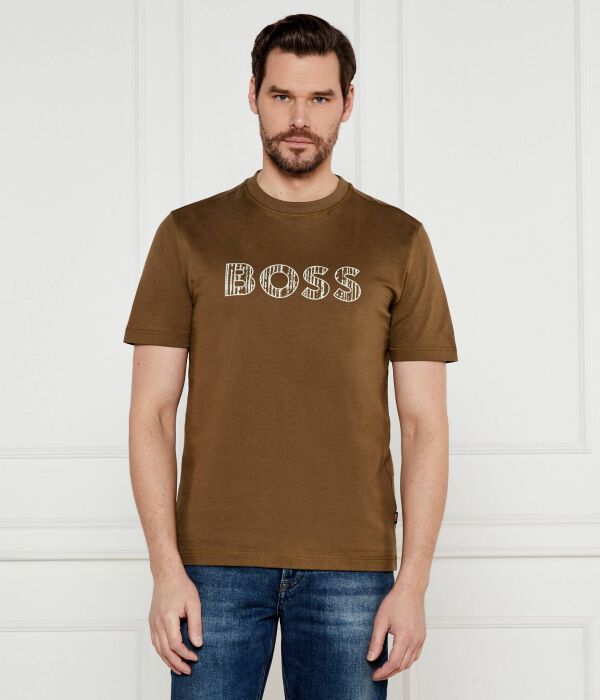 Футболка мужская Boss Orange облегающего кроя с логотипом бренда, коричневый