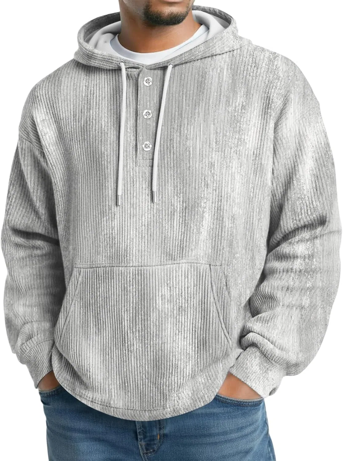 Мужская толстовка с капюшоном, флисовая, с принтом, 1-light Gray — фото 3