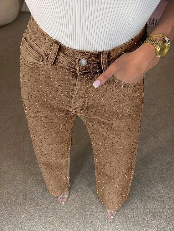 Женские джинсы с пайетками High Waisted Straight Leg — фото 2