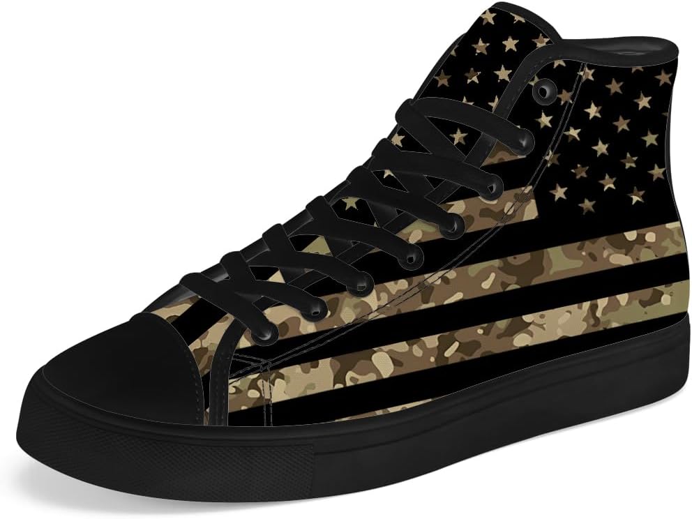 

Камуфляжные кроссовки с американским флагом, высокие кеды из парусины на шнуровке, повседневная обувь, подарок для мужчин и женщин Chebing, 615 Brown