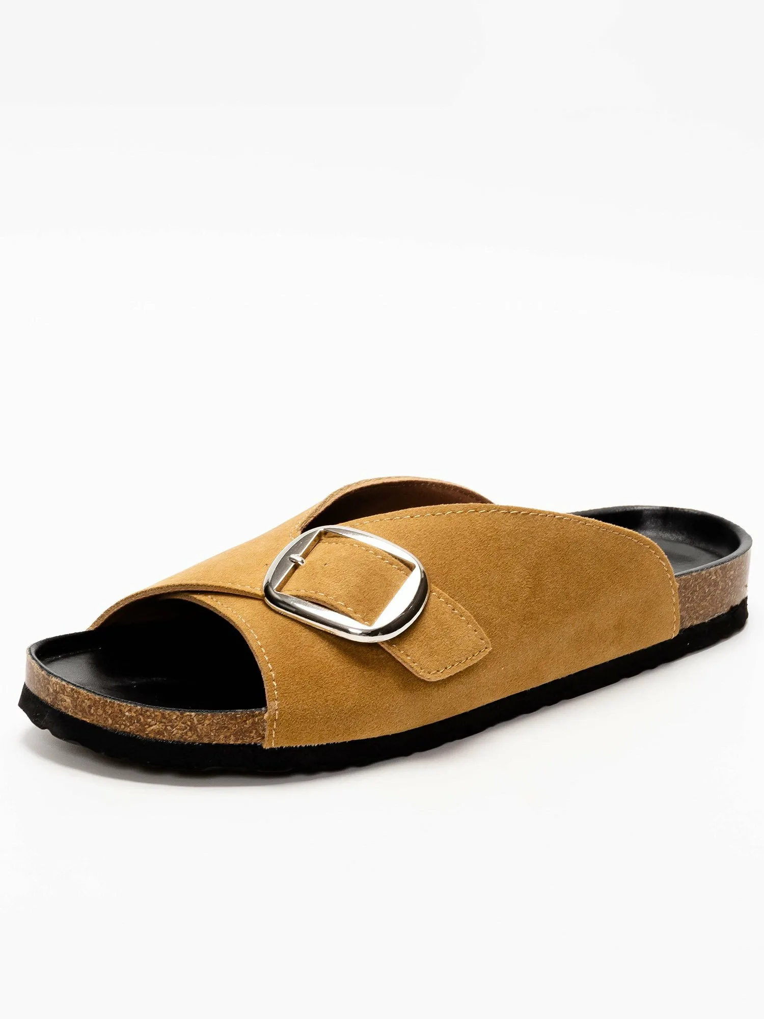 Сандалии на плоской подошве с большой пряжкой SVEC, Beige suede