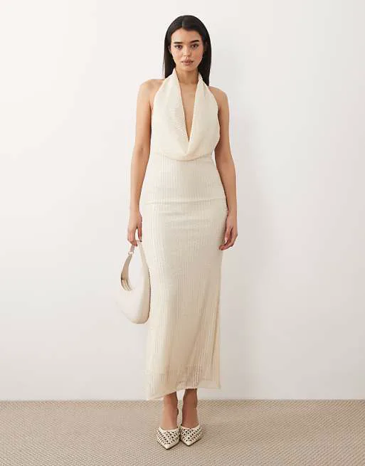 

Кремовое платье макси с капюшоном и пайетками Bardot Nola