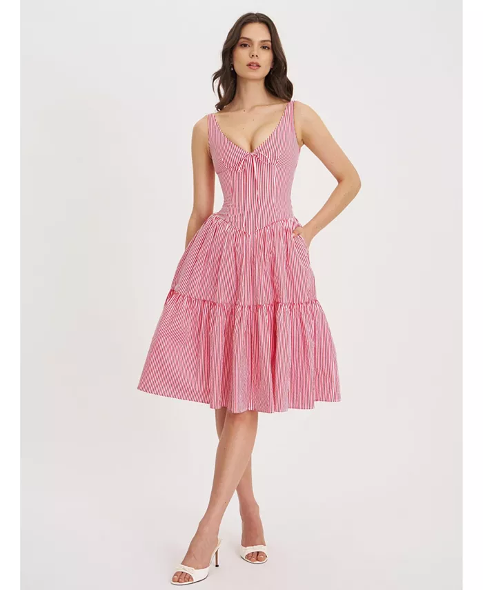 

Женское платье миди Oceana Red Candy Stripes с заниженной талией Miss Circle, красный