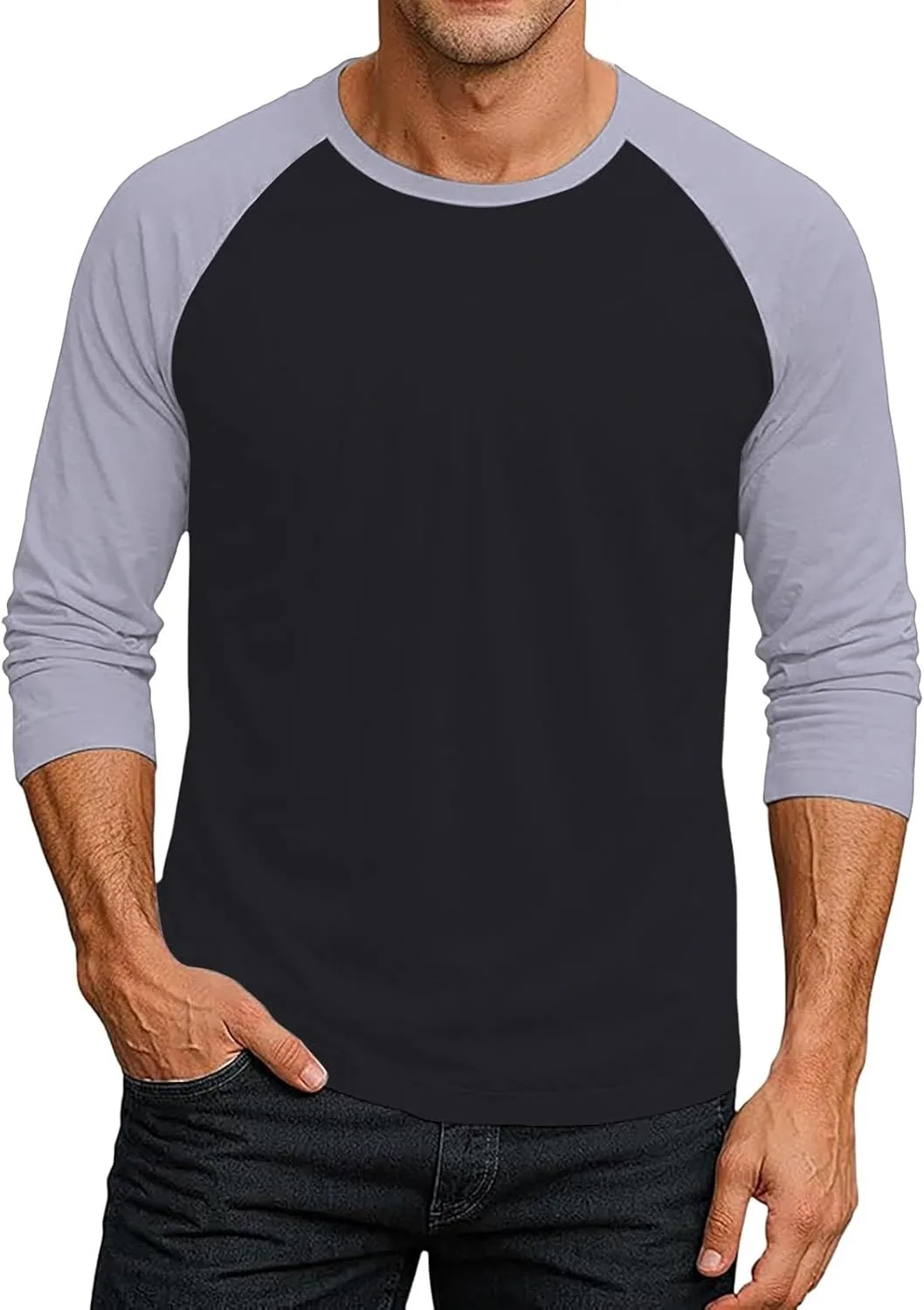 

Мужская бейсбольная футболка с регланными рукавами и цветными блоками