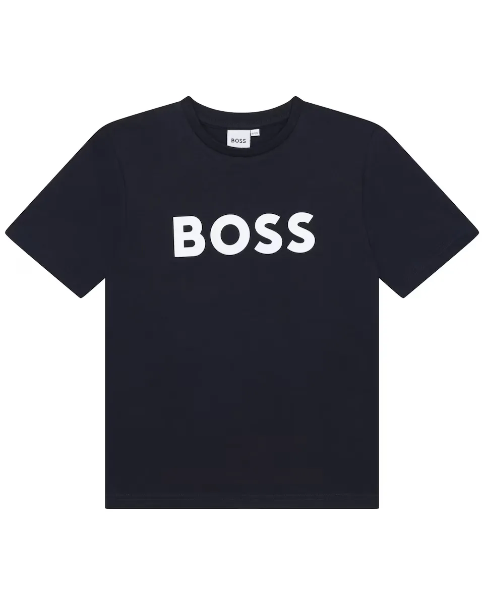 

Футболка из хлопка для мальчиков с логотипом спереди BOSS Kidswear, тёмно-синий