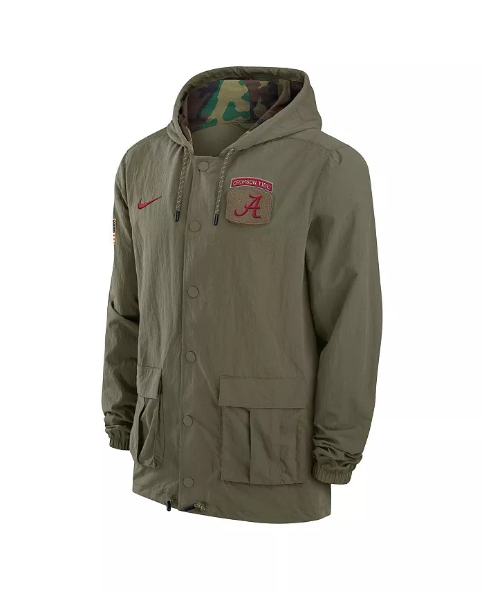 Мужская оливковая куртка Alabama Crimson Tide 2024 Military Appreciation с полной застежкой на кнопки, худи-стиль Nike — фото 2