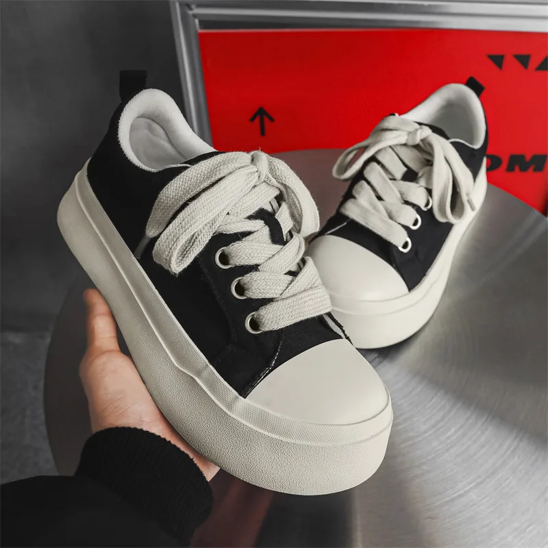 QIQUDUCK Кроссовки для скейтбординга мужские canvas balance lightweight breathable low top черные — фото 4