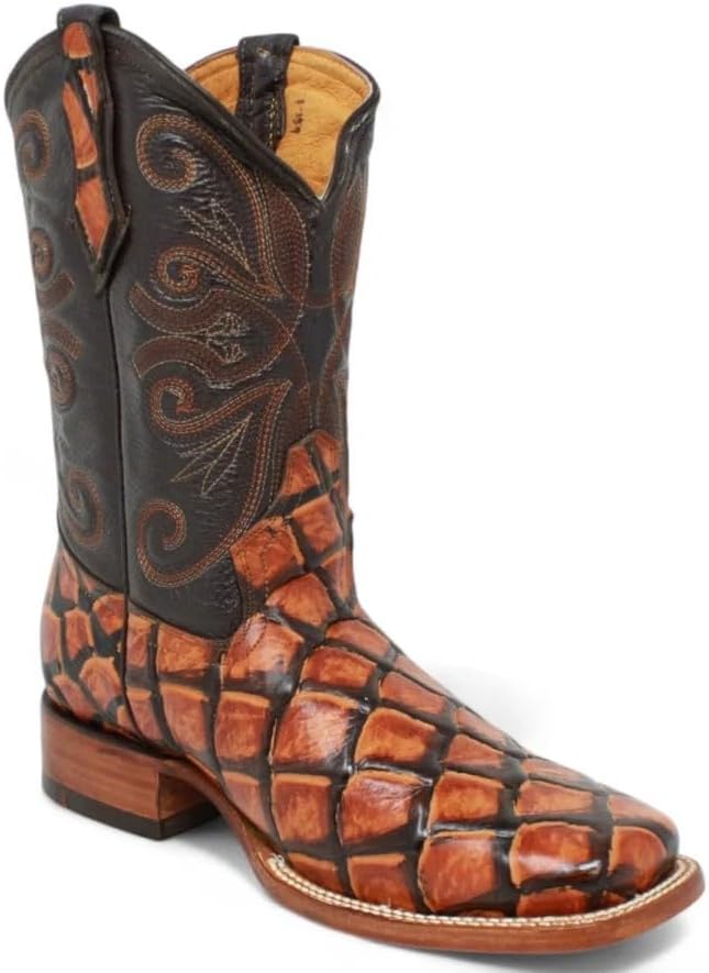 

Мужские ковбойские ботинки в западном стиле с квадратным носком из натуральной кожи с принтом экзотической кожи рыбы пиараруку - Коньяк Generic