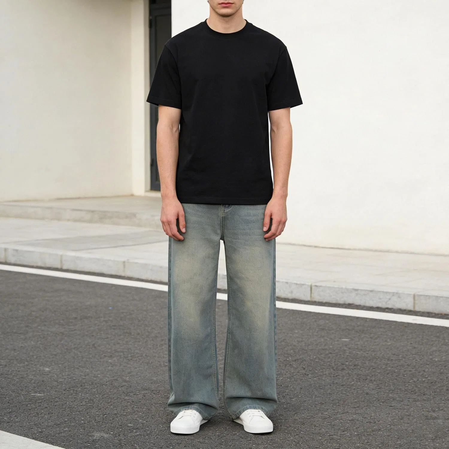 Джинсы свободные Men's Baggy Hip Hop Jeans Wide Leg Skater Denim Pants Casual Loose Fit Long Trousers 2000s Streetwear, Cement Blue12 — фото 3