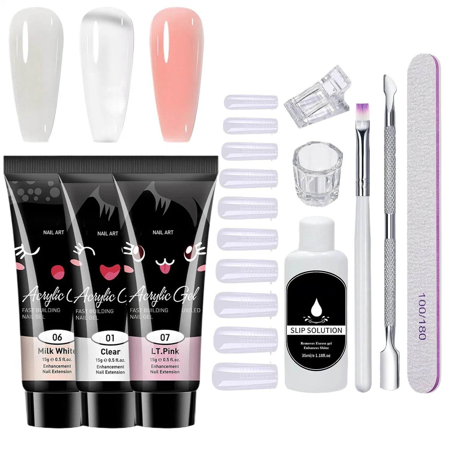 Набор для наращивания ногтей Poly Extension Gel, 3 цвета с УФ-лампой Wusideday