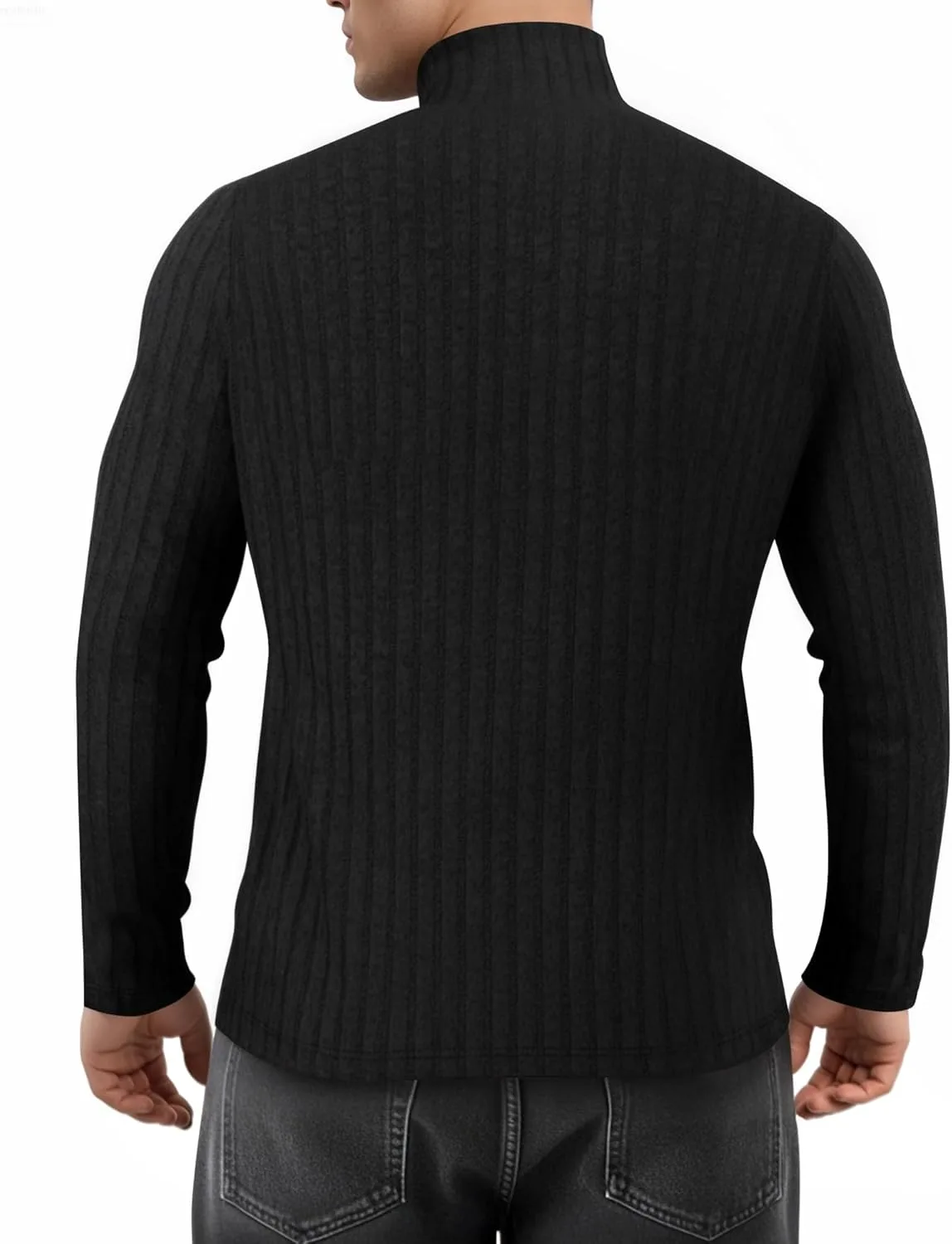 Мужской водолазка с длинным рукавом, теплая повседневная в рубчик, Slim Fit — фото 2