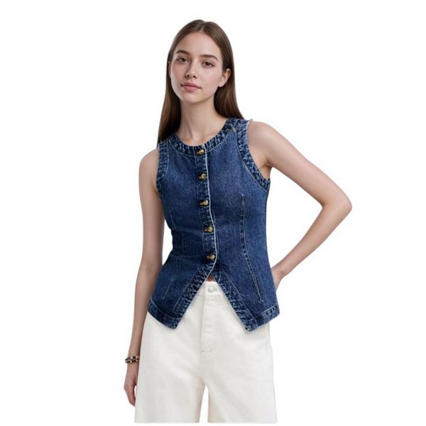 

Женский джинсовый жилет на пуговицах без рукавов Yesfashion, Dark Blue