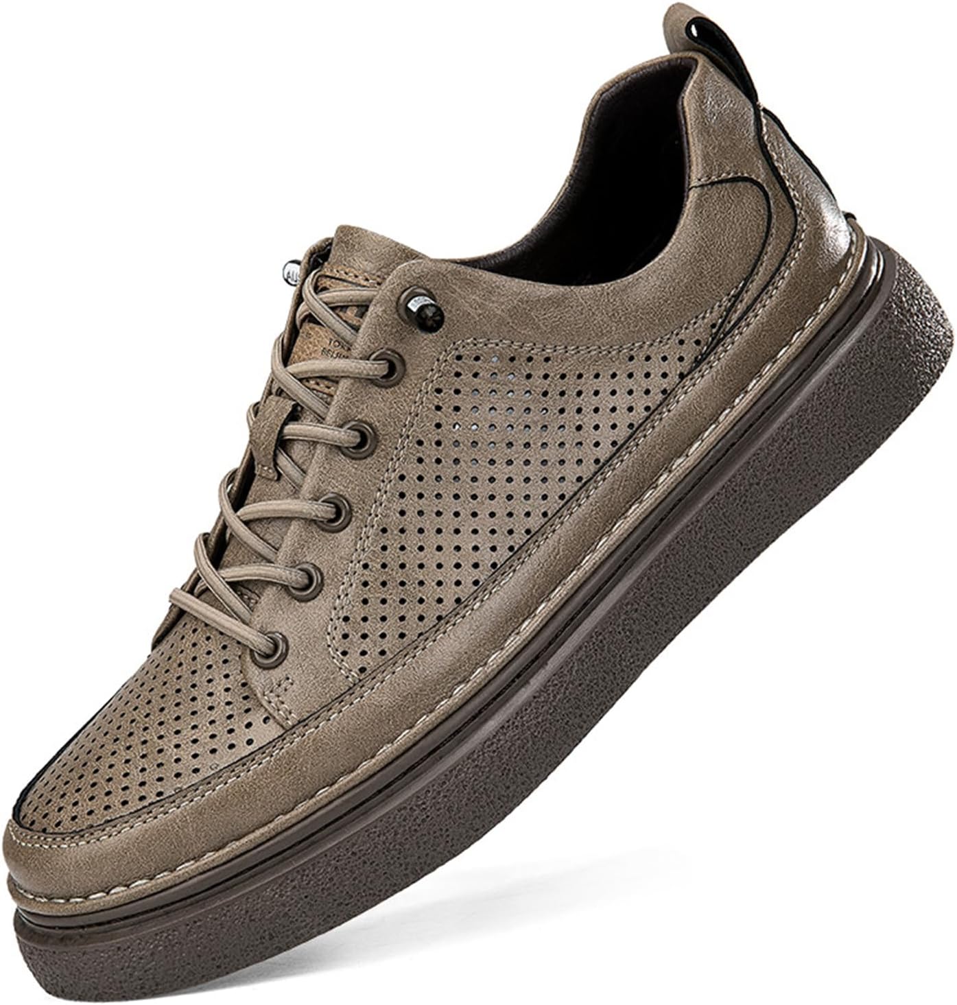 

Мужские модные кроссовки ENJGU на платформе из натуральной кожи, с круглым носком, ретро, с отверстиями, мягкой подошвой, удобные, с шнуровкой, повседневные, для скейтборда, для прогулок, вождения, работы и офиса, коричневый