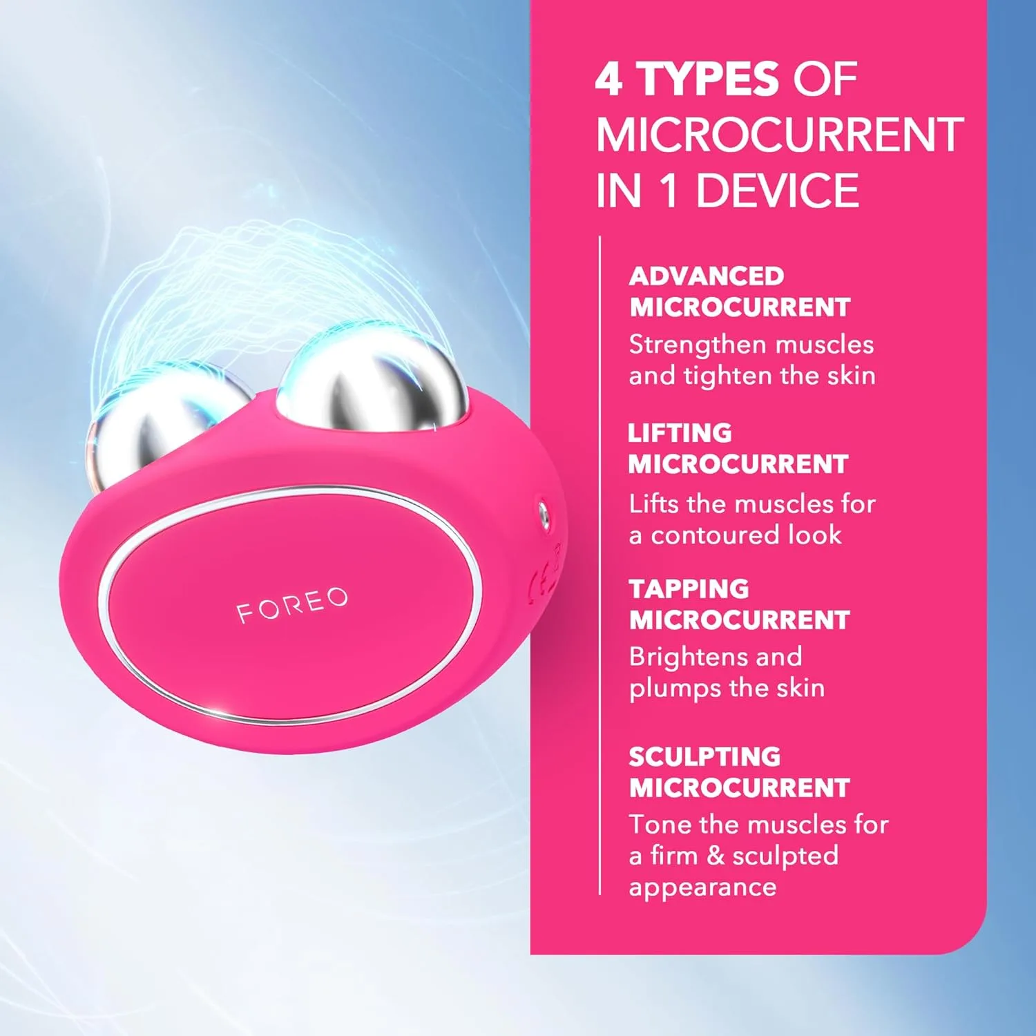 Foreo Bear 2 Advanced тонизирующее микротоковое устройство для лица - инструмент для скульптурирования, укрепления и контурирования, неинвазивное, повышает впитывание уходовых средств, цвет Fuchsia, Fuchsia — фото 3