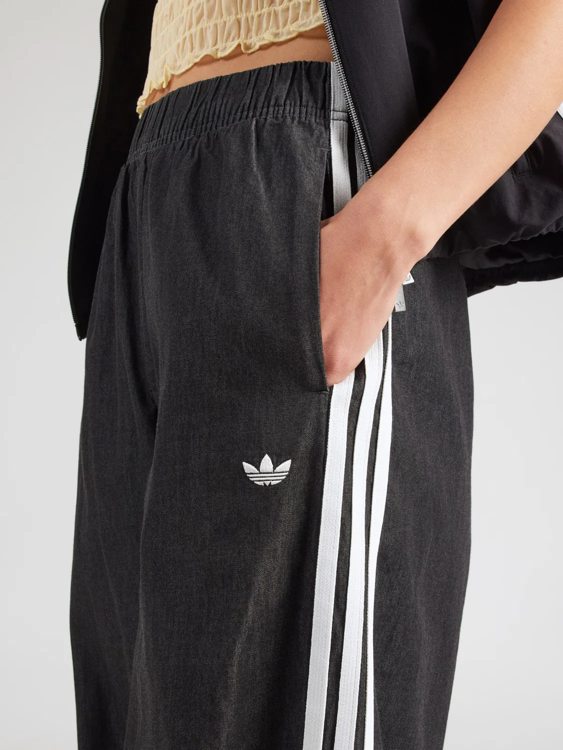 Джинсы Adidas Originals с широкими штанинами, черные — фото 2