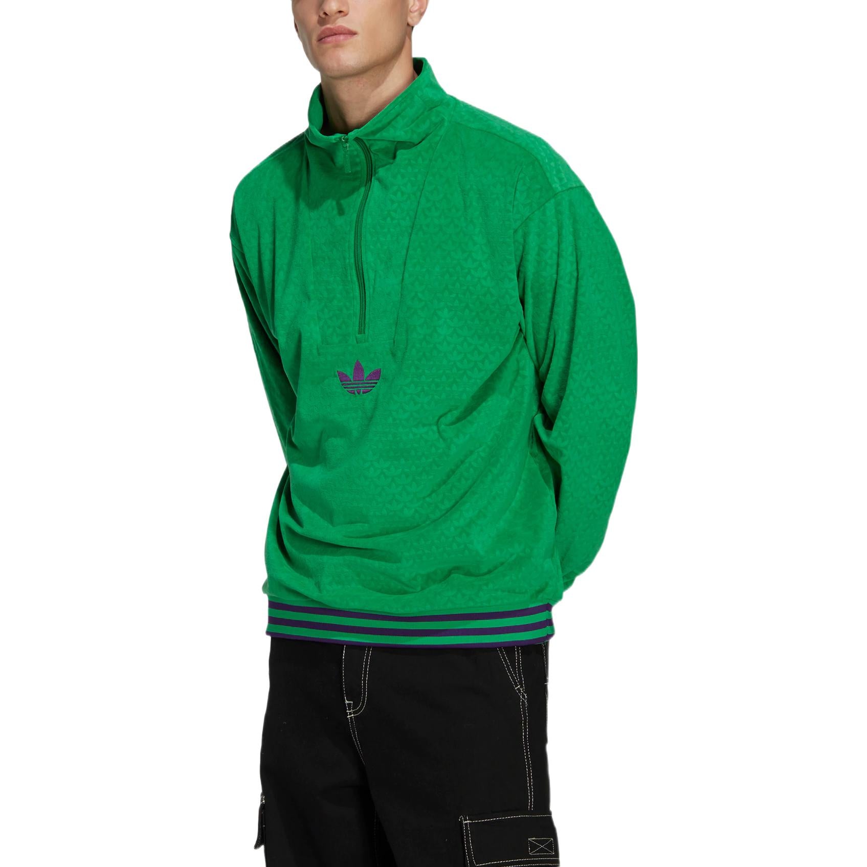 Худи adidas originals Funnel Velour Logo IB3420, зеленый — фото 2