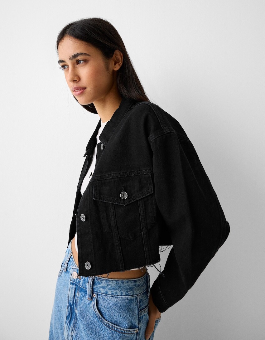 

Укороченная джинсовая куртка Bershka, черный