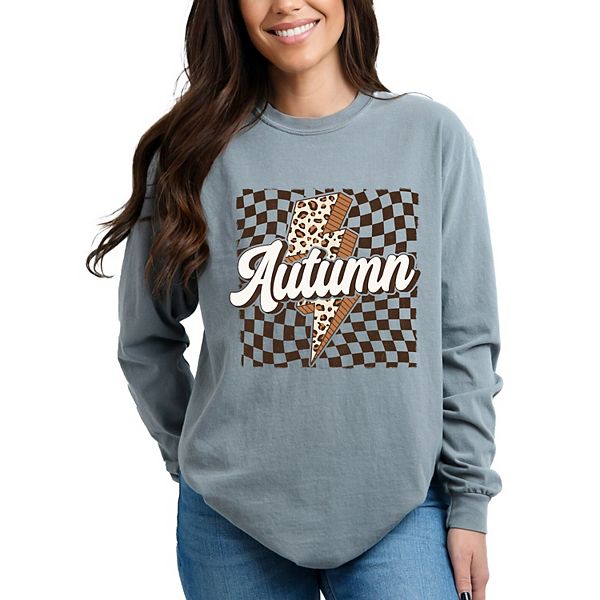 

Осенняя молния в клетку - женская футболка с длинным рукавом и принтом, окрашенная в готовом виде Simply Sage Market, Grey, Серый, Осенняя молния в клетку - женская футболка с длинным рукавом и принтом, окрашенная в готовом виде Simply Sage Market, Grey